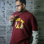 Eat Me-Front Print Double Sleeve Drop Shoulder T-Shirt