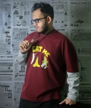 Eat Me-Front Print Double Sleeve Drop Shoulder T-Shirt