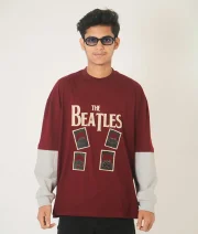 The BeaTLes-Front Print Double Sleeve Drop Shoulder T-Shirt - Image 3