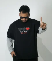 One Life-Front Print Double Sleeve Drop Shoulder T-Shirt - Image 2