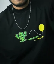 Free Hug-Front Print Double Sleeve Drop Shoulder T-Shirt