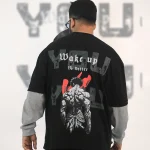 wake up-Both print Double Sleeve Drop Shoulder T-Shirt