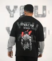wake up-Both print Double Sleeve Drop Shoulder T-Shirt