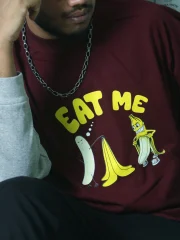Eat Me-Front Print Double Sleeve Drop Shoulder T-Shirt - Image 2