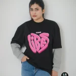 Good Vibes-Front Print Double Sleeve Drop Shoulder T-Shirt