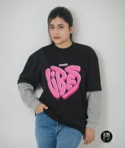 Good Vibes-Front Print Double Sleeve Drop Shoulder T-Shirt