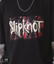 Slipknot-Front Print Double Sleeve Drop Shoulder T-Shirt