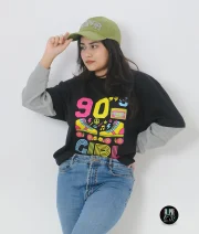 90s Girl-Front Print Double Sleeve Drop Shoulder T-Shirt - Image 2