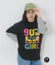 90s Girl-Front Print Double Sleeve Drop Shoulder T-Shirt - Image 3