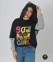 90s Girl-Front Print Double Sleeve Drop Shoulder T-Shirt