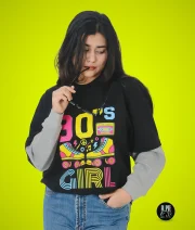 90s Girl-Front Print Double Sleeve Drop Shoulder T-Shirt - Image 6