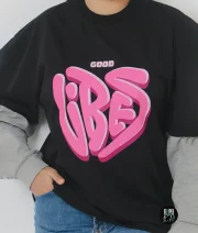 Good Vibes-Front Print Double Sleeve Drop Shoulder T-Shirt - Image 4