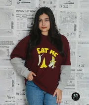 Eat Me-Front Print Double Sleeve Drop Shoulder T-Shirt