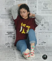 Eat Me-Front Print Double Sleeve Drop Shoulder T-Shirt - Image 4