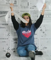 Girl Power-Front Print Double Sleeve Drop Shoulder T-Shirt