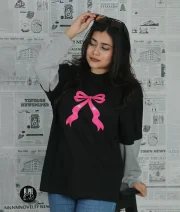 Pink Ribbon-Front Print Double Sleeve Drop Shoulder T-Shirt - Image 5
