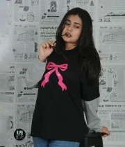 Pink Ribbon-Front Print Double Sleeve Drop Shoulder T-Shirt - Image 2