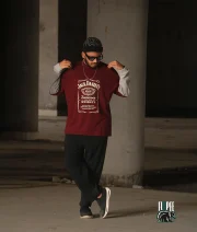Jack Deniels-Front Print Maroon Drop Shoulder T-Shirt - Image 4