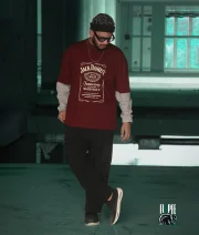 Jack Deniels-Front Print Maroon Drop Shoulder T-Shirt - Image 2