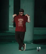 Jack Deniels-Front Print Maroon Drop Shoulder T-Shirt - Image 3