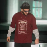 Jack Deniels-Front Print Maroon Drop Shoulder T-Shirt