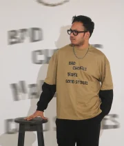 BAD CHOICE-Front Print Full Sleeve Drop Shoulder T-Shirt - Image 2