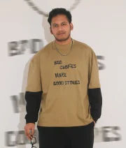 BAD CHOICE-Front Print Full Sleeve Drop Shoulder T-Shirt - Image 5