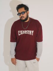 Chemistry-Front Print Maroon Drop Shoulder T-Shirt - Image 2