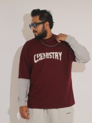 Chemistry-Front Print Maroon Drop Shoulder T-Shirt
