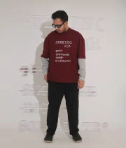 Seeking For -Front Print Maroon Drop Shoulder T-Shirt - Image 2