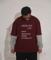 Seeking For -Front Print Maroon Drop Shoulder T-Shirt - Image 3