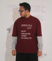 Seeking For -Front Print Maroon Drop Shoulder T-Shirt