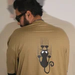 Black Cat-Back Print Full Sleeve Drop Shoulder T-Shirt