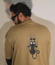 Black Cat-Back Print Full Sleeve Drop Shoulder T-Shirt