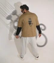 Black Cat-Back Print Full Sleeve Drop Shoulder T-Shirt - Image 3