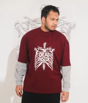 Dead Inside-Front Print Maroon Drop Shoulder T-Shirt - Image 4