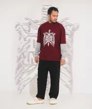 Dead Inside-Front Print Maroon Drop Shoulder T-Shirt - Image 2
