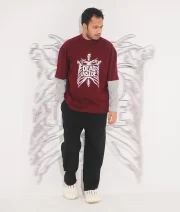 Dead Inside-Front Print Maroon Drop Shoulder T-Shirt - Image 3
