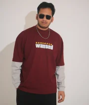 Wanted-Front Print Maroon Drop Shoulder T-Shirt - Image 2